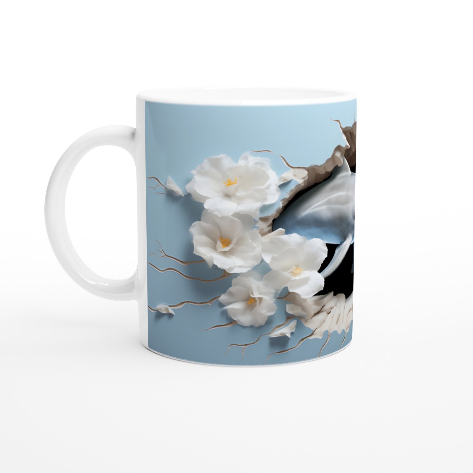 Mavi Fon Üzerinde Çiçekler ve Yunus Su Altı Temalı Kupa Bardak - 2