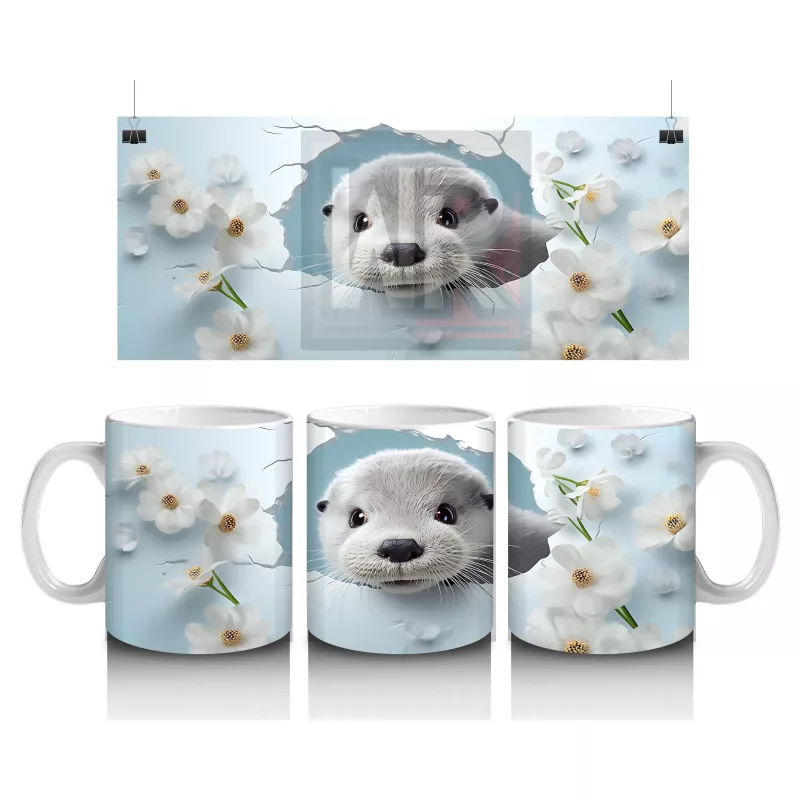 Mavi Fon Üzerinde Su Samuru Figürü – Baskılı Kupa