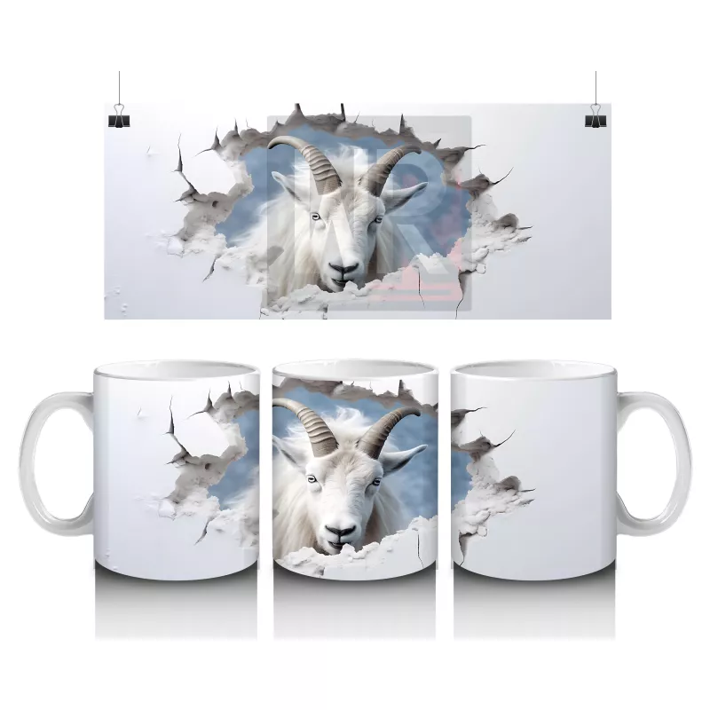 Mavi Gökyüzü Arka Planlı Çatlak Zeminden Bakan Dağ Keçisi - Baskılı kahve kupası