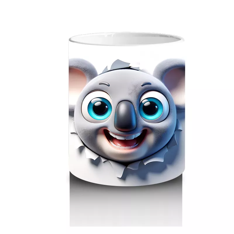 Mavi Gözlü Gülümseyen Fare Maskot – Baskılı Kahve Kupası - 3