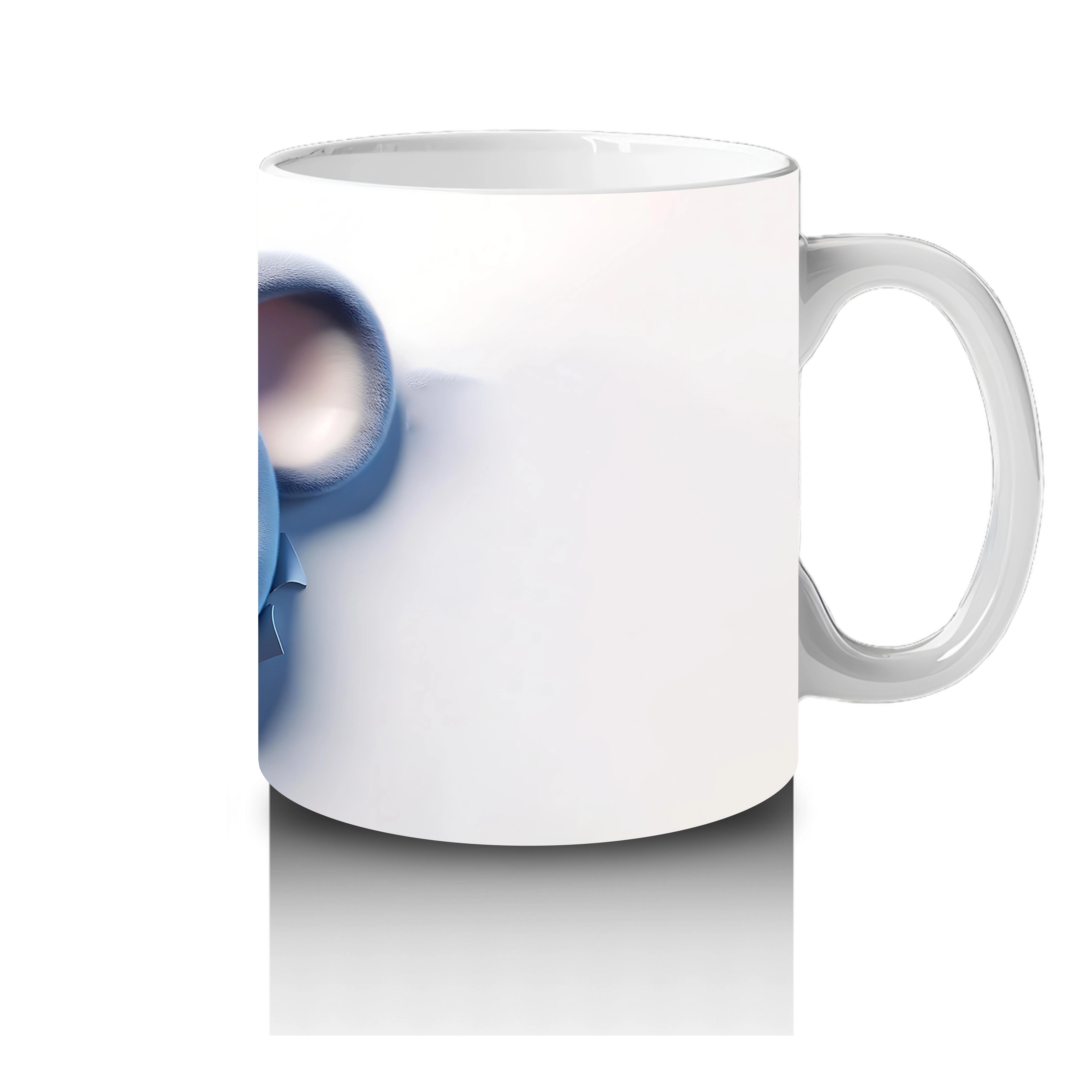 Mavi Gözlü Gülümseyen Fare Maskot – Baskılı Kahve Kupası - 4