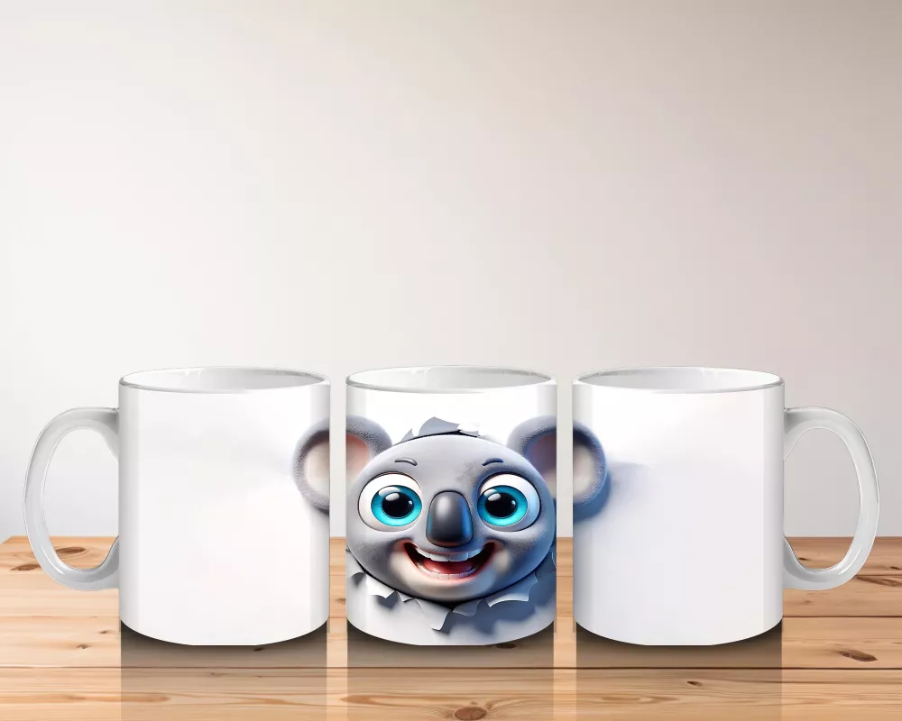 Mavi Gözlü Gülümseyen Fare Maskot – Baskılı Kahve Kupası - 5