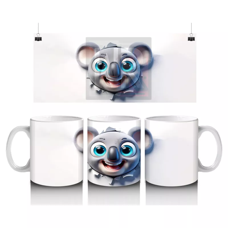 Mavi Gözlü Gülümseyen Fare Maskot – Baskılı Kahve Kupası