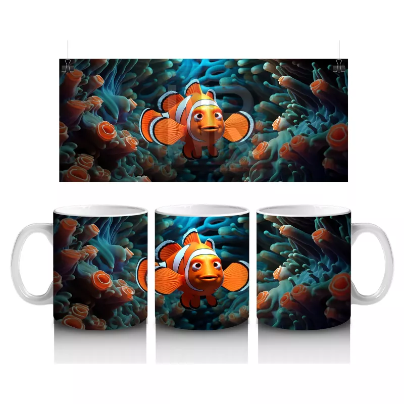 Mavi Mercanlar Arasında Palyaço Balığı – Baskılı Kahve Kupası