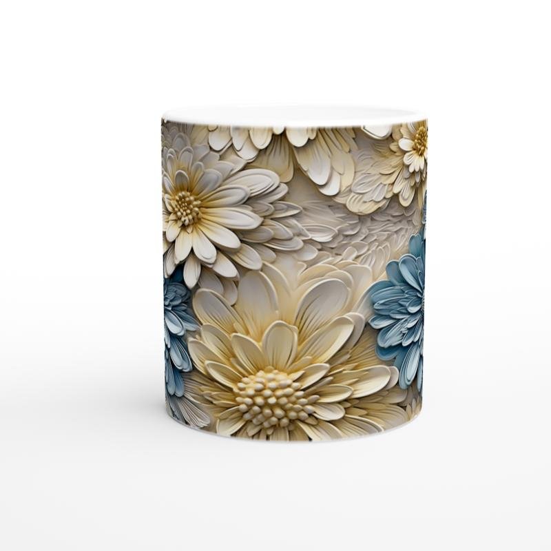 Mavi Papatyalar Çiçek Desenli Kupa Bardak - 2