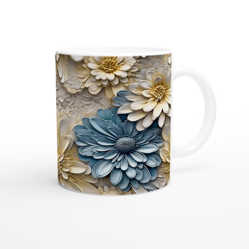 Mavi Papatyalar Çiçek Desenli Kupa Bardak - 3