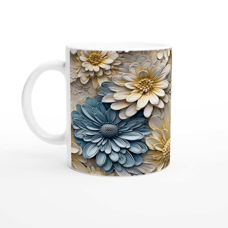 Mavi Papatyalar Çiçek Desenli Kupa Bardak