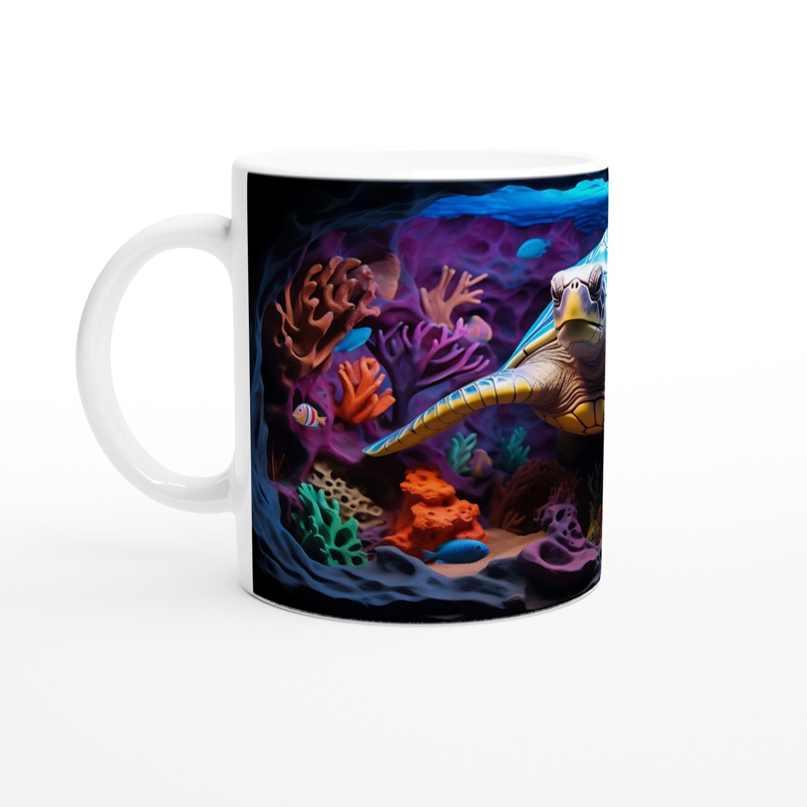 Mavi Zırhlı Kaplumbağa ve Mercan Bahçesi Su Altı Temalı Kupa Bardak - 2