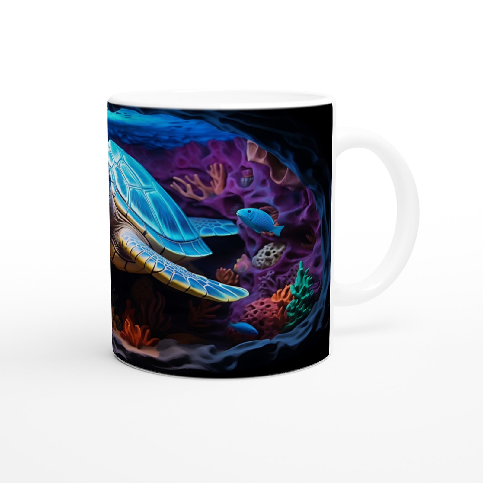 Mavi Zırhlı Kaplumbağa ve Mercan Bahçesi Su Altı Temalı Kupa Bardak - 3