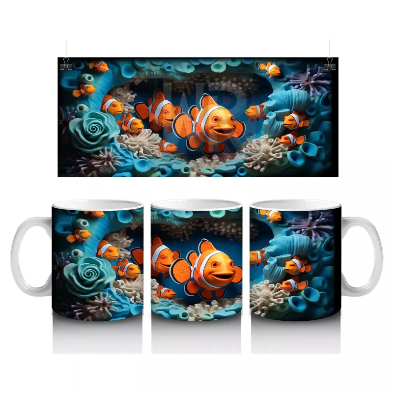 Mercan Bahçesinde Neşeli Balıklar – Baskılı Kahve Kupası