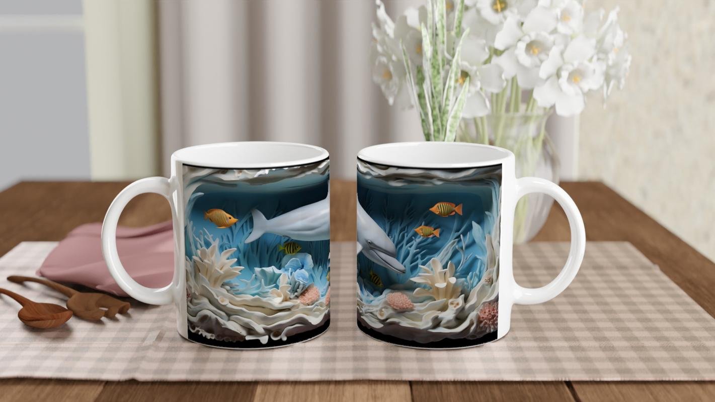 Mercan Bahçesinde Neşeli Yunus Kupa Bardak - 5