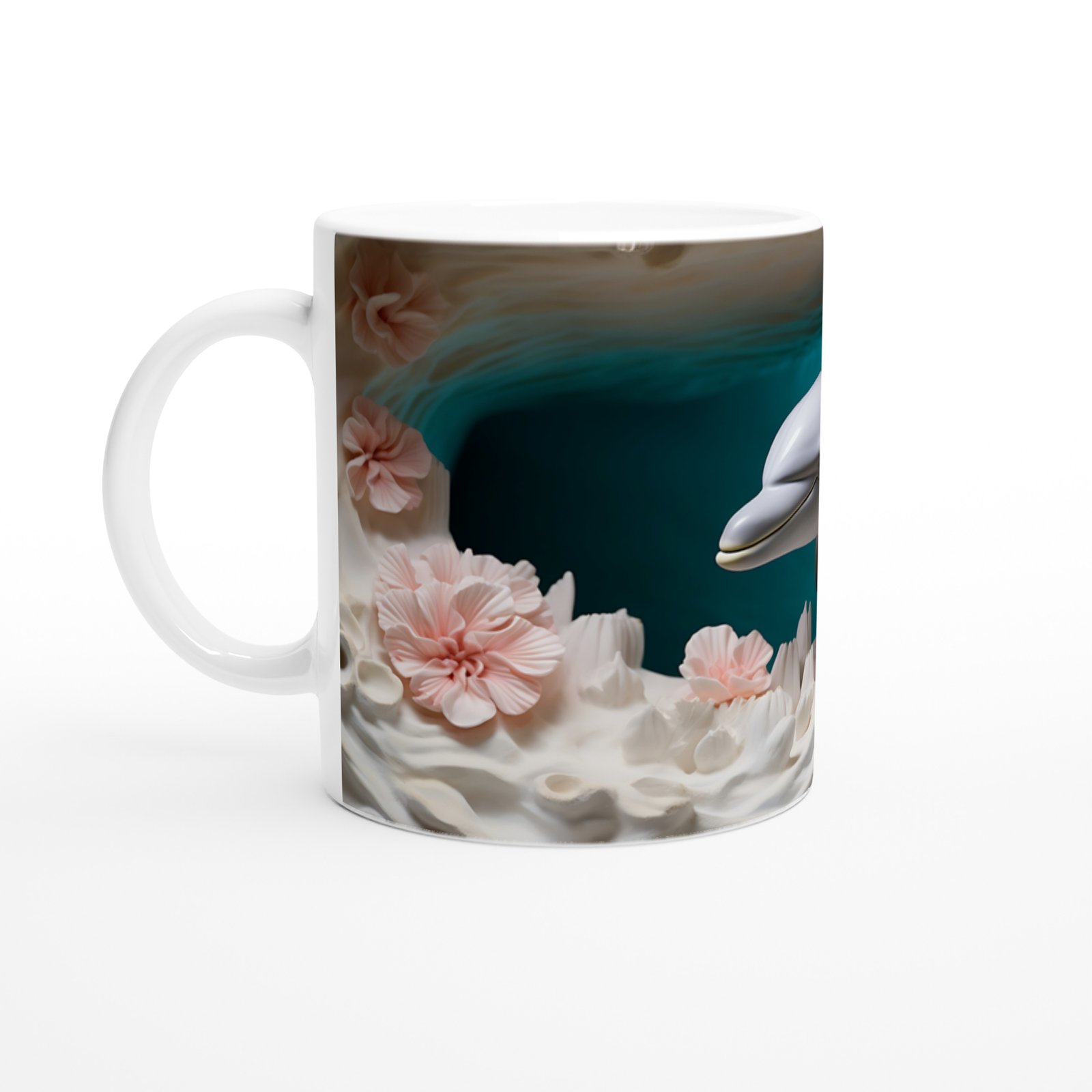 Mercan Bahçesinde Neşeyle Süzülen Yunus Temalı Kupa Bardak - 2