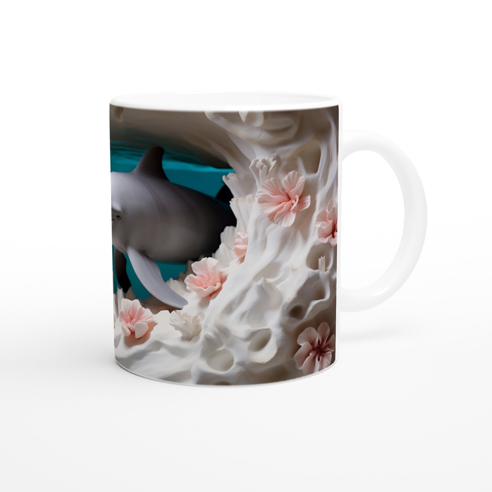 Mercan Bahçesinde Neşeyle Süzülen Yunus Temalı Kupa Bardak - 3