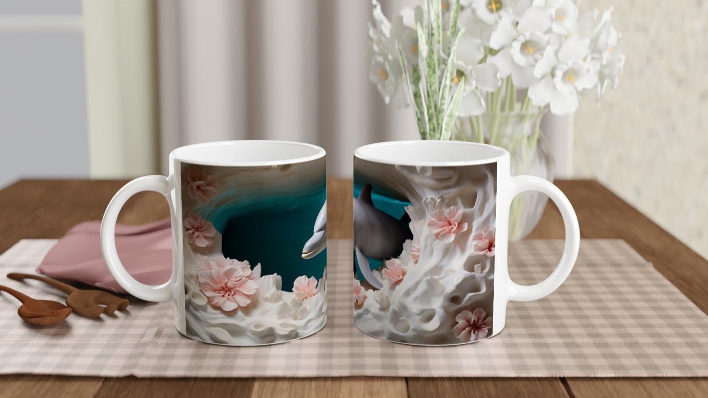 Mercan Bahçesinde Neşeyle Süzülen Yunus Temalı Kupa Bardak - 5