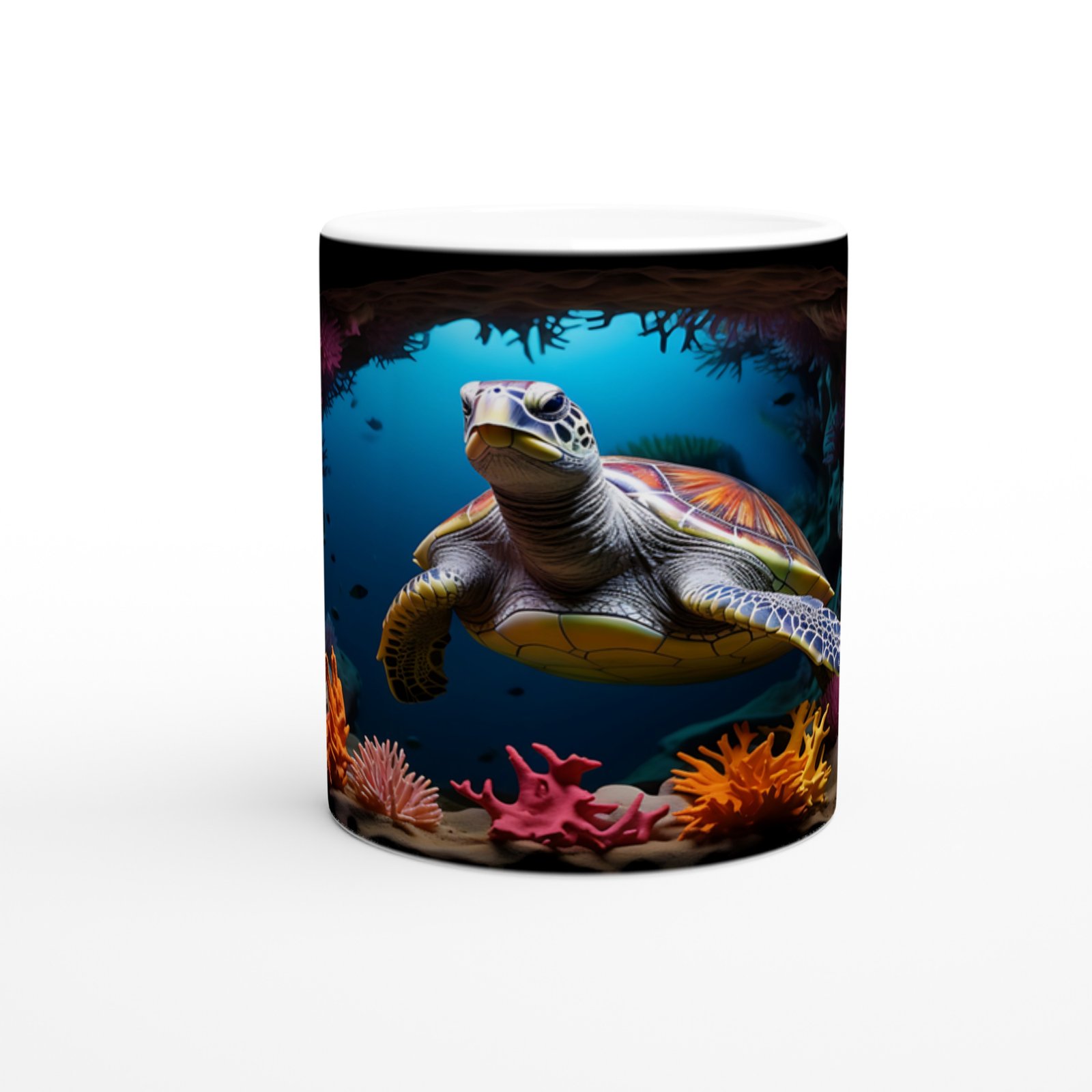 Mercan Bahçesinde Yüzen Asil Kaplumbağalı Kupa Bardak