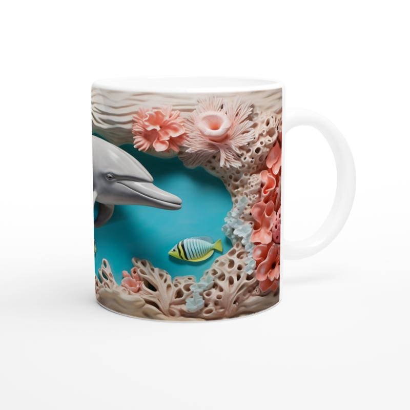 Mercan Bahçesinde Yüzen Neşeli Yunus Temalı Kupa Bardak - 3