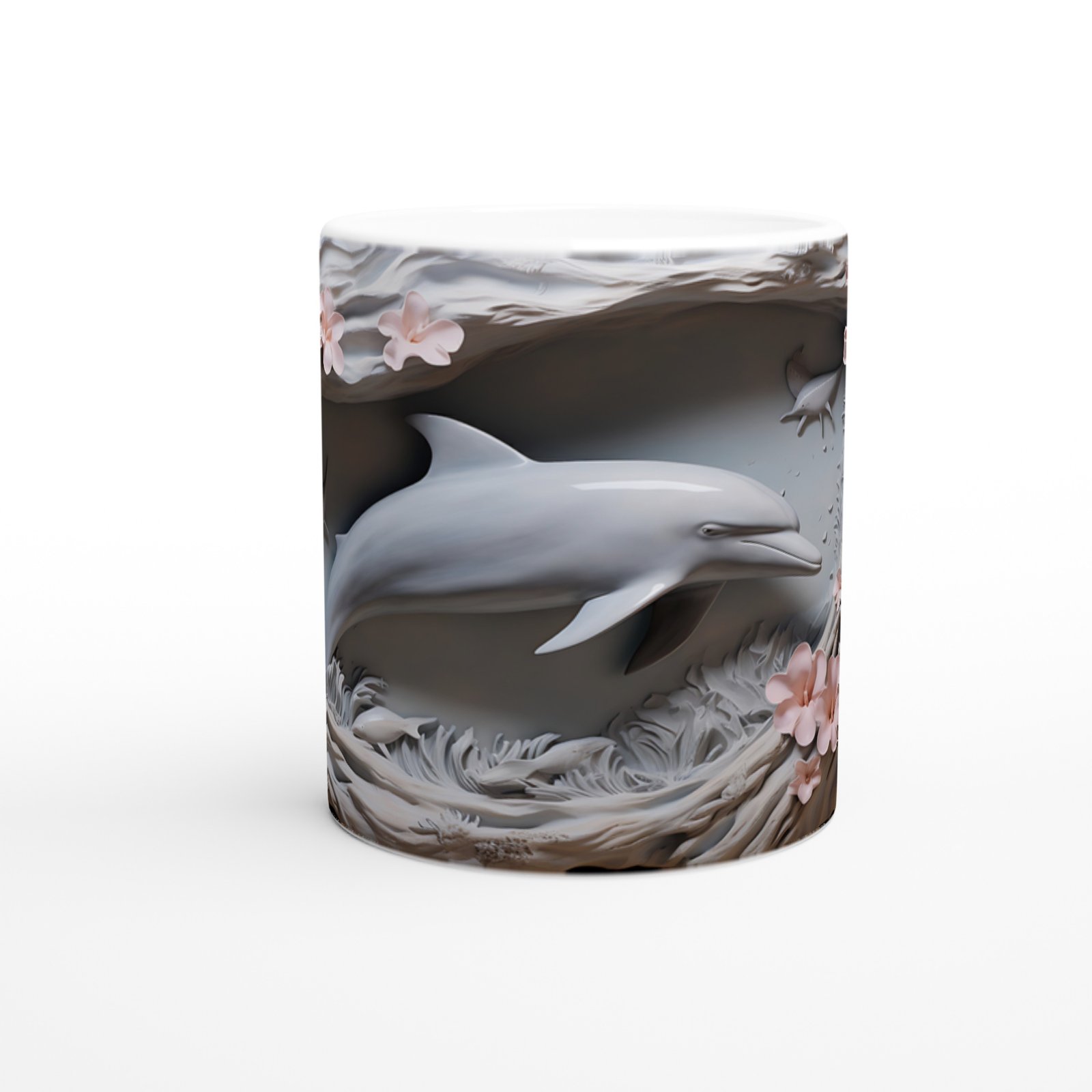 Mercan Çiçekleri Arasında Yüzen Yunus Temalı Kupa Bardak