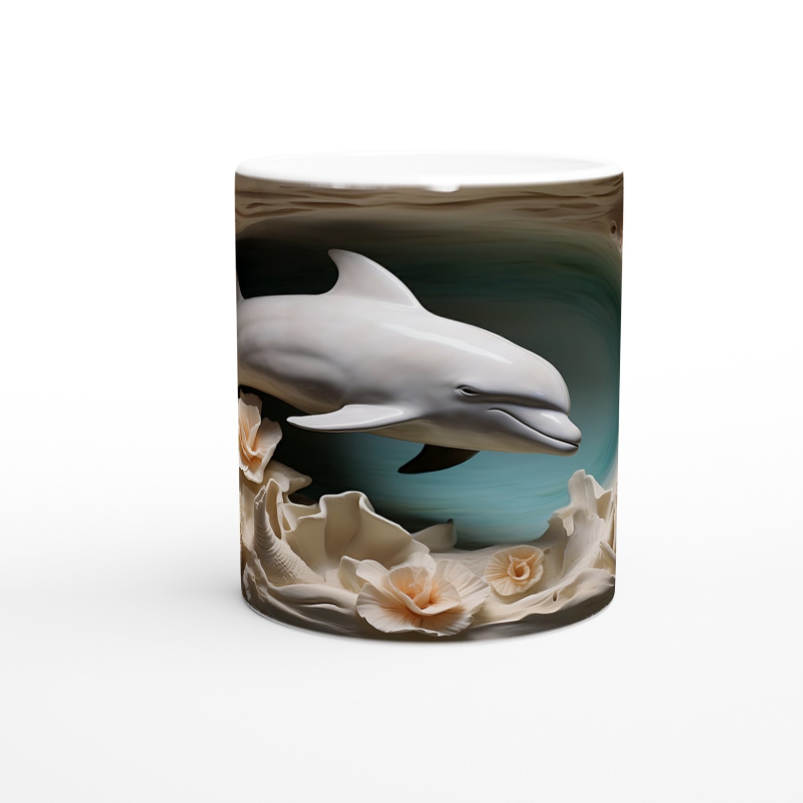 Mercan Dalgalar Arasında Yüzen Şirin Yunus Kupa Bardak