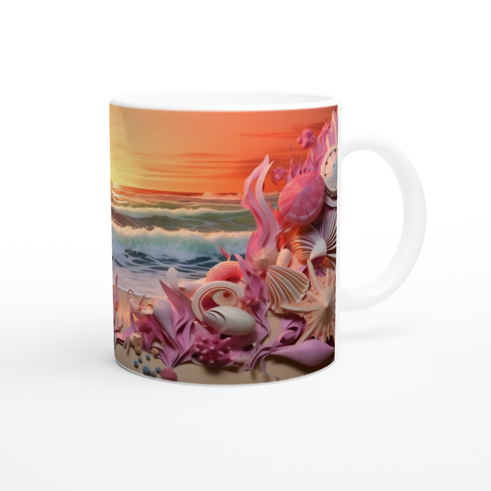 Mercan Dalgalarıyla Deniz Kabukları Kupa Bardak - 3