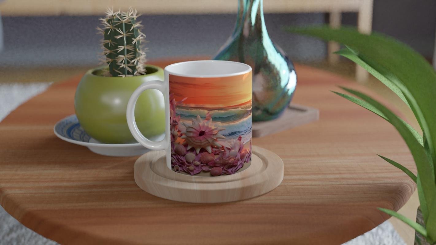 Mercan Dalgalarıyla Deniz Kabukları Kupa Bardak - 4