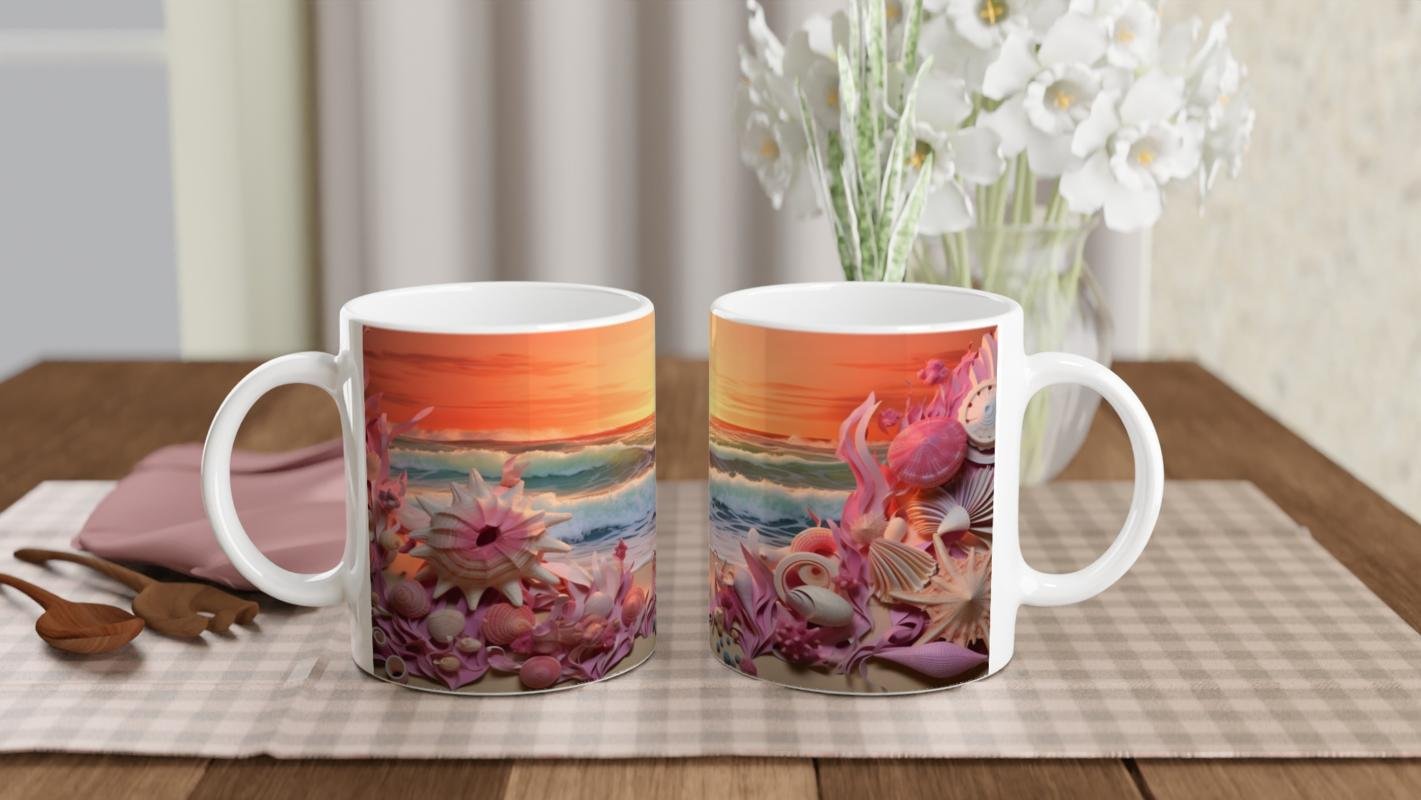 Mercan Dalgalarıyla Deniz Kabukları Kupa Bardak - 5