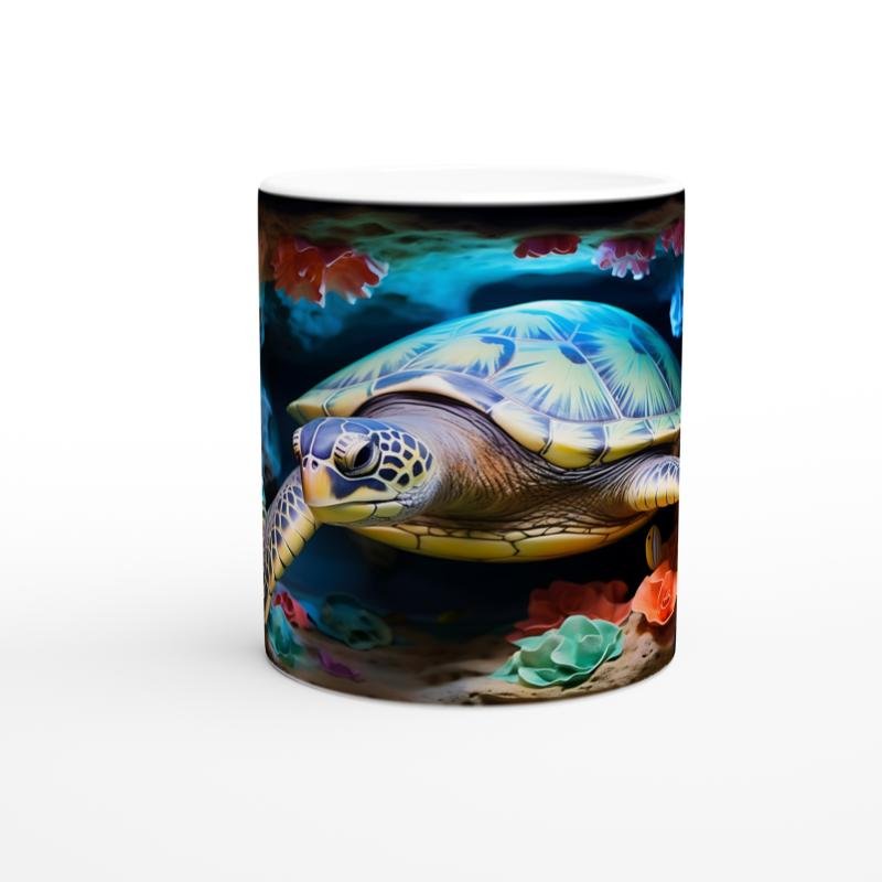 Mercan Kayalıklarında Renkli Deniz Kaplumbağası Kupa Bardak