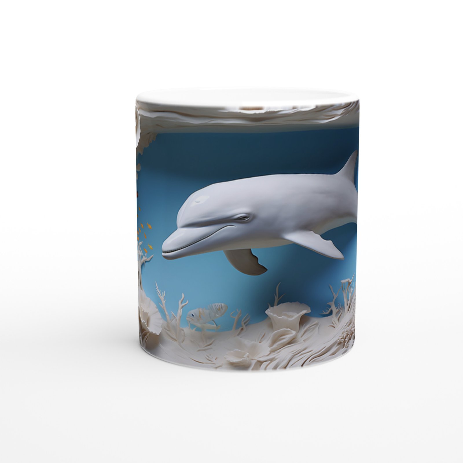 Mercan Ormanında Yüzen Yunus Temalı Su Altı Kupa Bardak