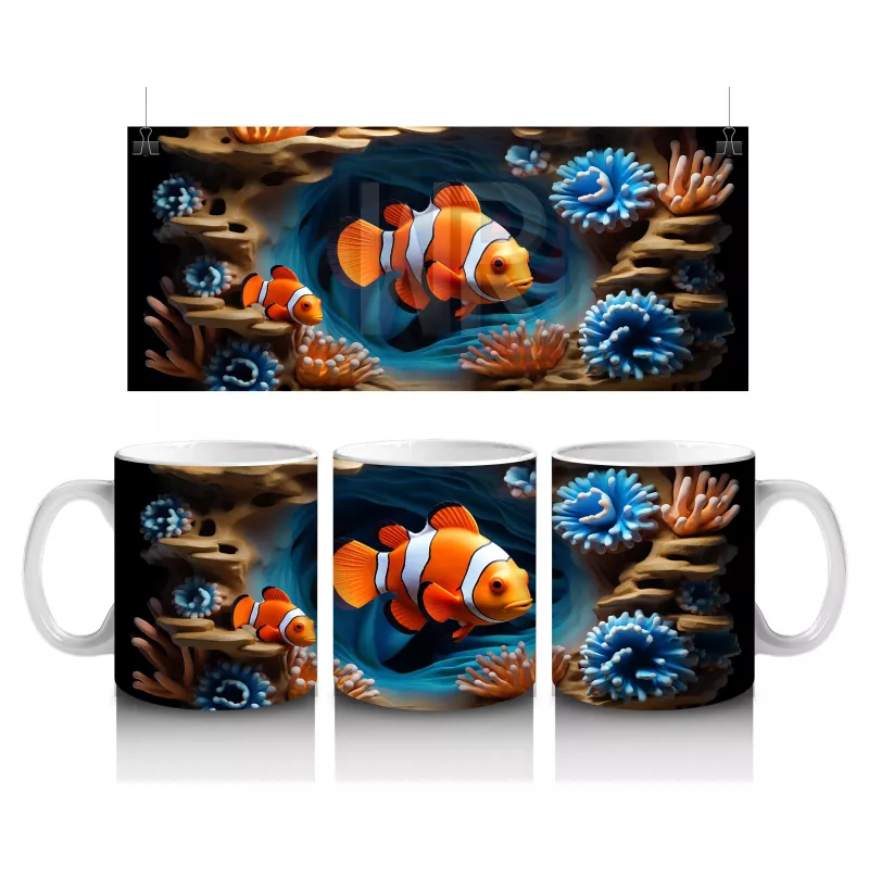 Mercan Resifinde Yüzen Neşeli Palyaço Balığı – Baskılı Kahve Kupası