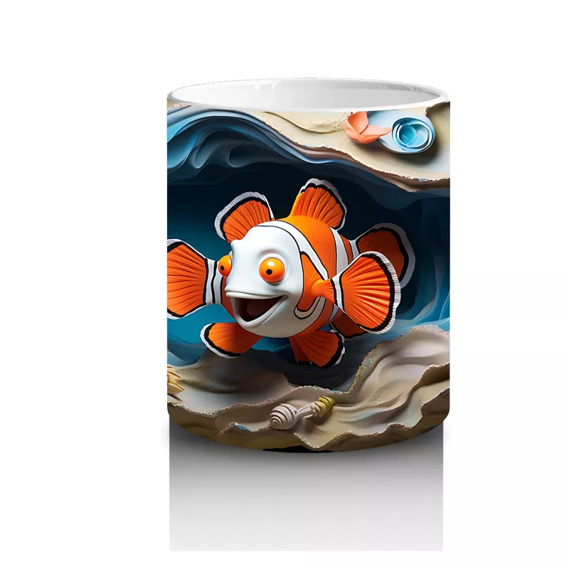 Mercan Resifinde Yüzen Palyaço Balığı Desenli Kupa Bardak - 3