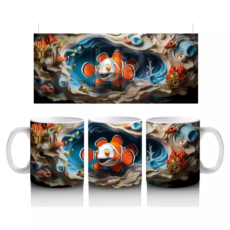 Mercan Resifinde Yüzen Palyaço Balığı Desenli Kupa Bardak