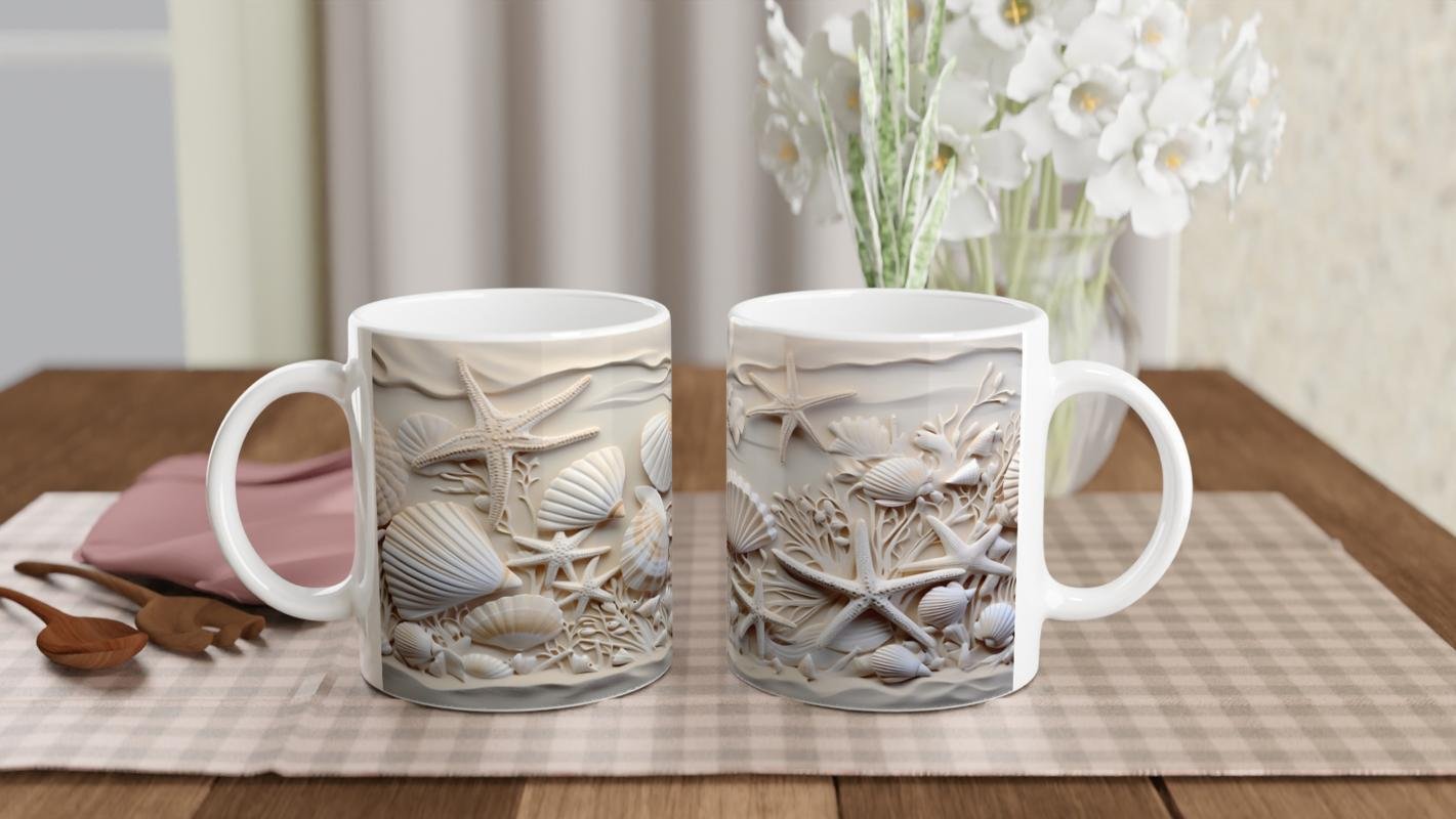 Mercanlar Arasında Deniz Kabuğu ve Yıldızlı Su Altı Temalı Kupa Bardak - 5