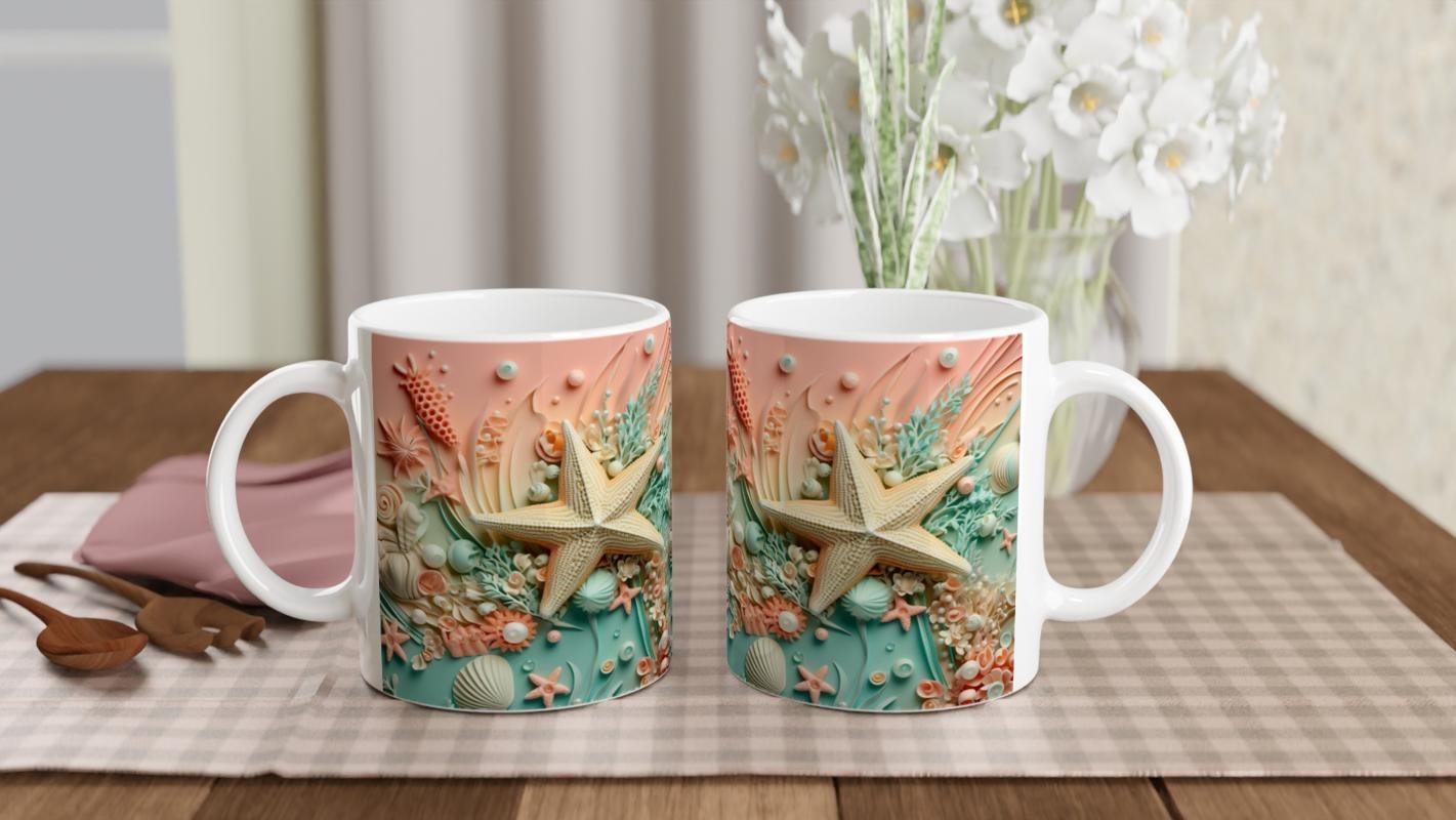 Mercanlar Arasında Deniz Yıldızı Temalı Baskılı Kupa Bardak - 5