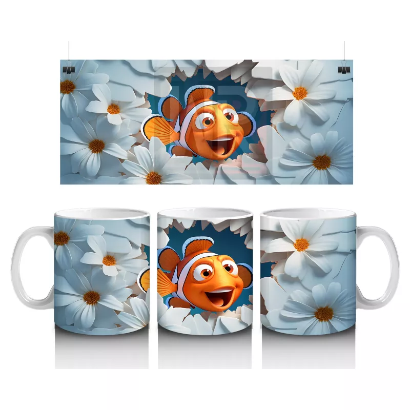 Mercanlar Arasında Neşeyle Yüzen Palyaço Balığı – Baskılı Kahve Kupası