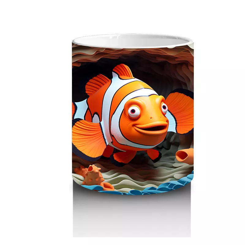 Mercanlar Arasında Yüzen Neşeli Palyaço Balığı – Baskılı Kahve Kupası - 3