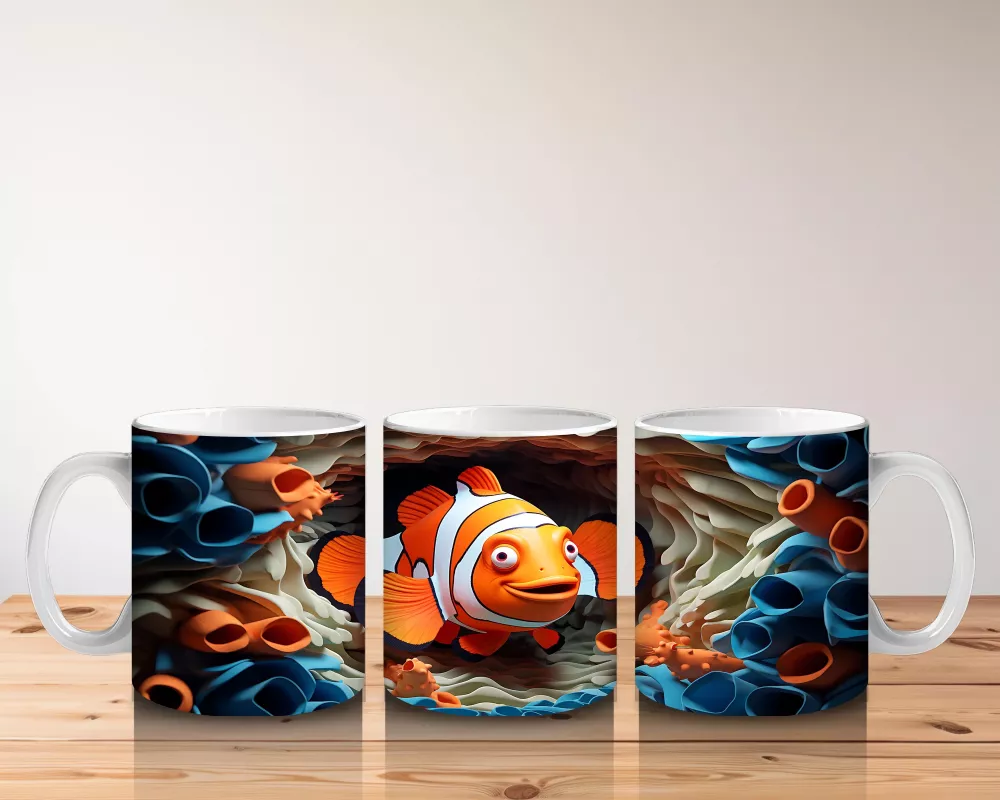 Mercanlar Arasında Yüzen Neşeli Palyaço Balığı – Baskılı Kahve Kupası - 5