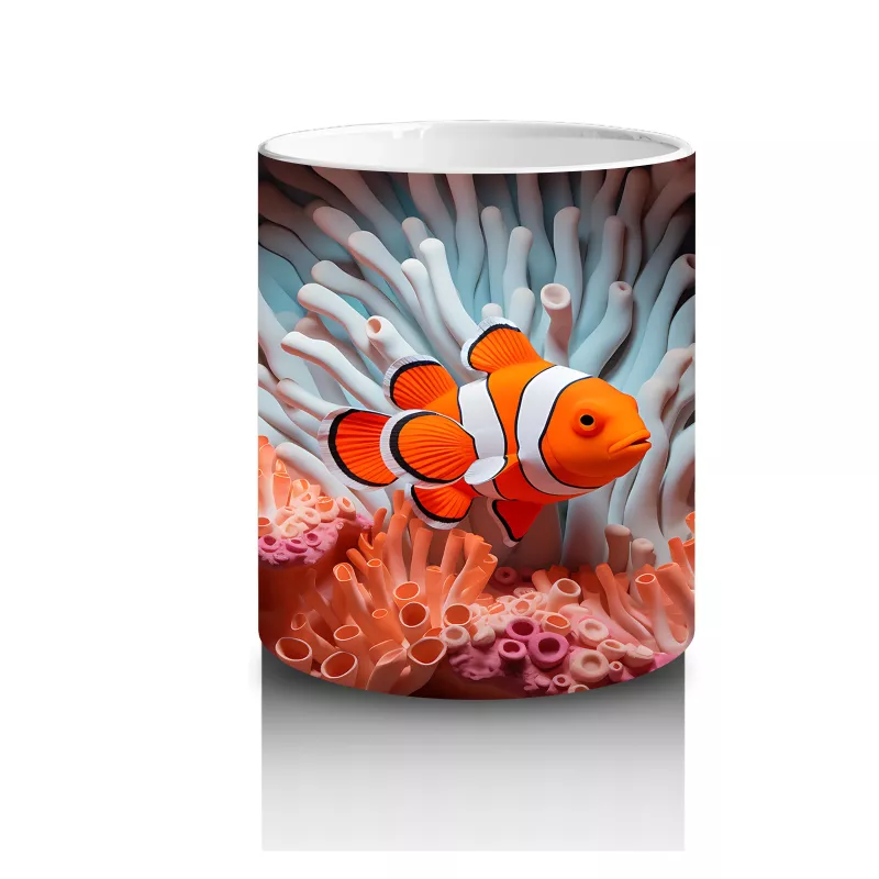 Mercanlar Arasında Yüzen Palyaço Balığı – Baskılı Kahve Kupası - 3