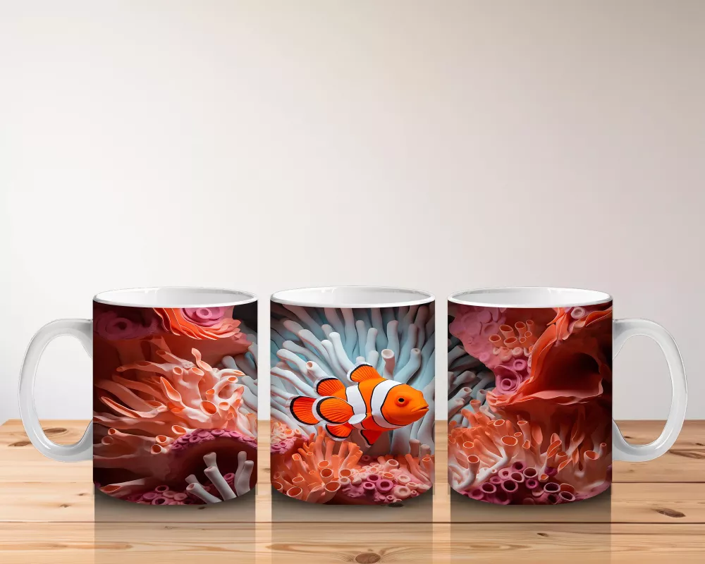 Mercanlar Arasında Yüzen Palyaço Balığı – Baskılı Kahve Kupası - 5