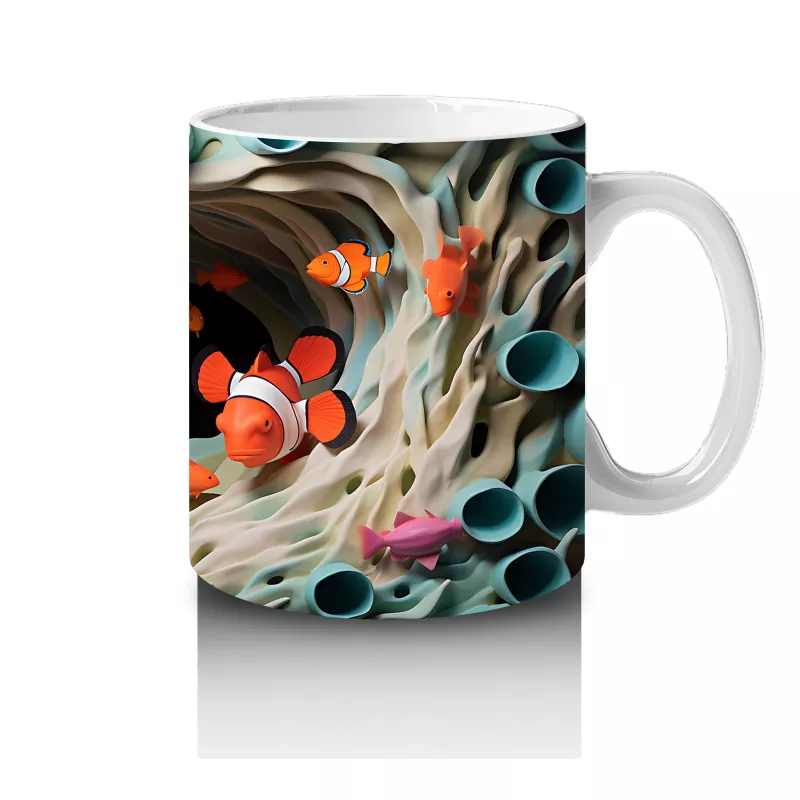 Mercanlar Arasında Yüzen Palyaço Balığı – Baskılı Kahve Kupası - 4