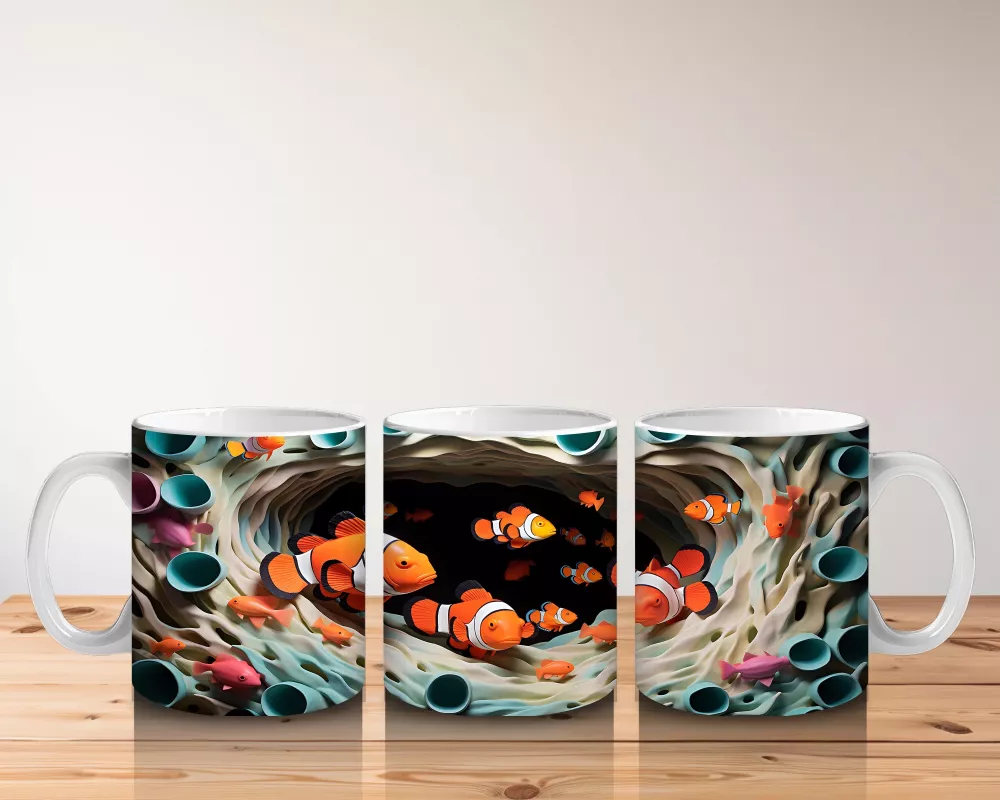 Mercanlar Arasında Yüzen Palyaço Balığı – Baskılı Kahve Kupası - 5