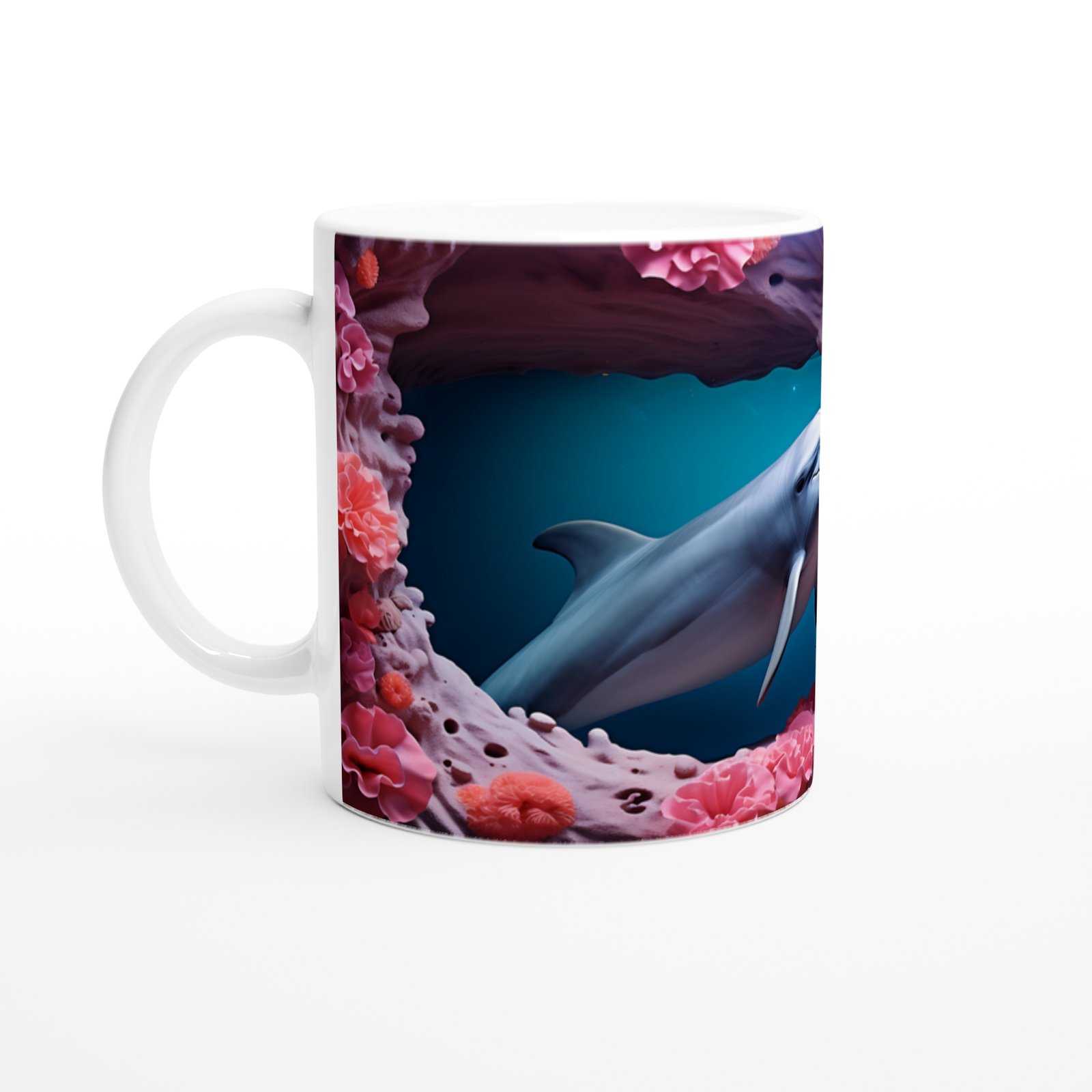 Mercanlar Arasında Yüzen Yunus Su Altı Temalı Kupa Bardak - 2