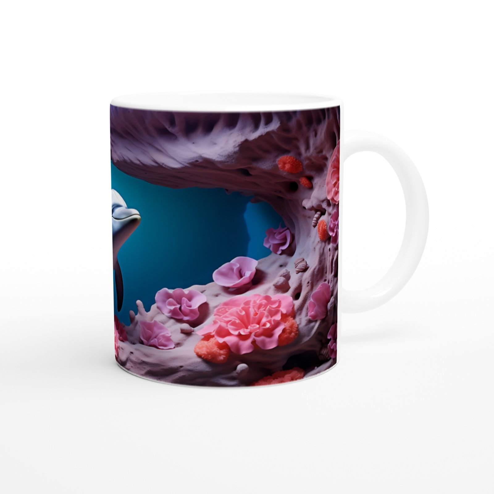 Mercanlar Arasında Yüzen Yunus Su Altı Temalı Kupa Bardak - 3