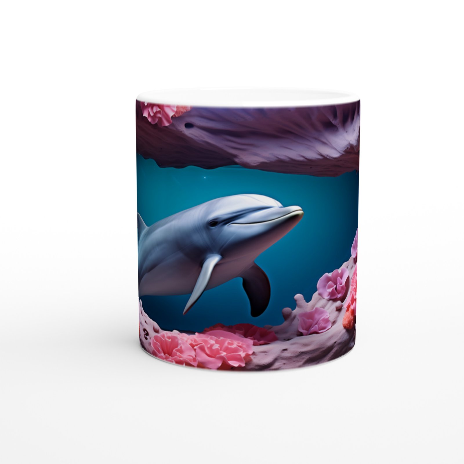 Mercanlar Arasında Yüzen Yunus Su Altı Temalı Kupa Bardak