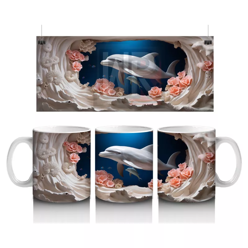 Mercanlar Arasında Yüzen Zarif Yunus – Baskılı Kahve Kupası