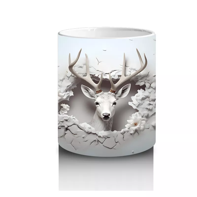 Minimal Gri Tonlarda Çatlakta Beliren Geyik – Baskılı Kahve Kupası - 3