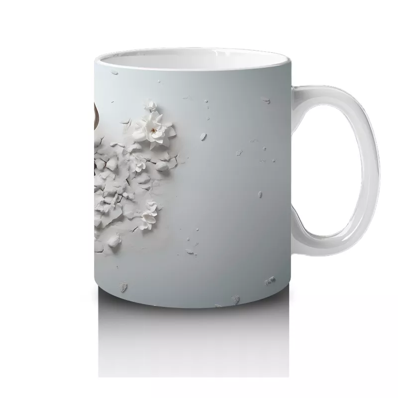 Minimal Gri Tonlarda Çatlakta Beliren Geyik – Baskılı Kahve Kupası - 4