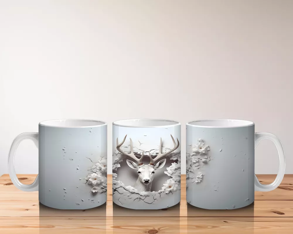 Minimal Gri Tonlarda Çatlakta Beliren Geyik – Baskılı Kahve Kupası - 5