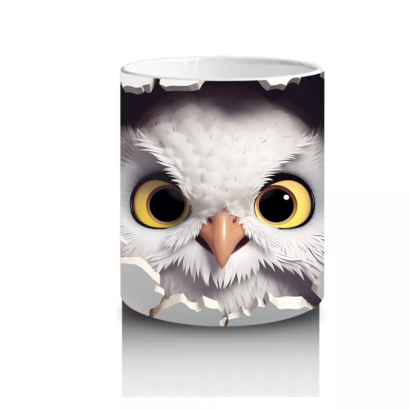 Mor Çiçekler Arasında Bakan Sarı Gözlü Baykuş – Baskılı Kahve Kupası - 3