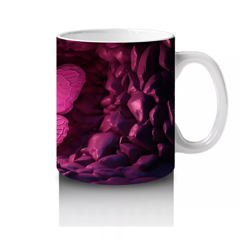 Mor Işıklarla Aydınlatılmış Pembe Kelebek – Baskılı Kahve Kupası - 4