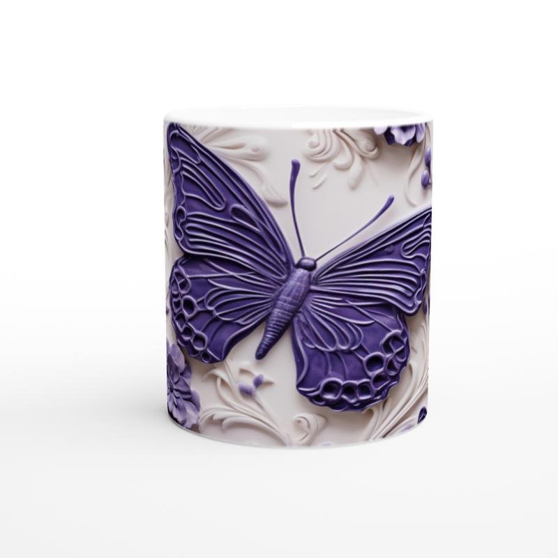 Mor Kabartma Desenli Sanatsal Kelebek Baskılı Kupa Bardak