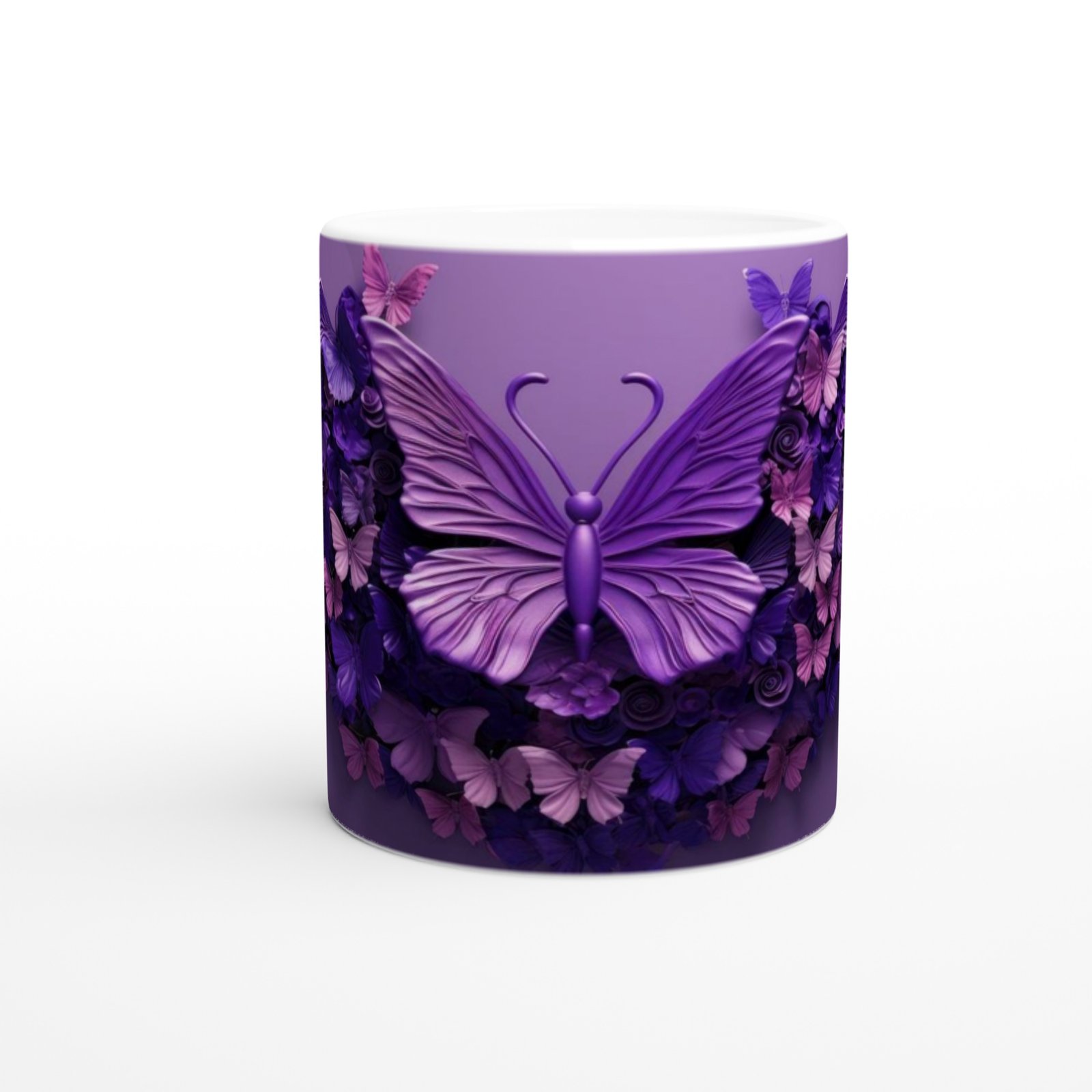 Mor Kelebekler ve Çiçekler Temalı Baskılı Kupa Bardak